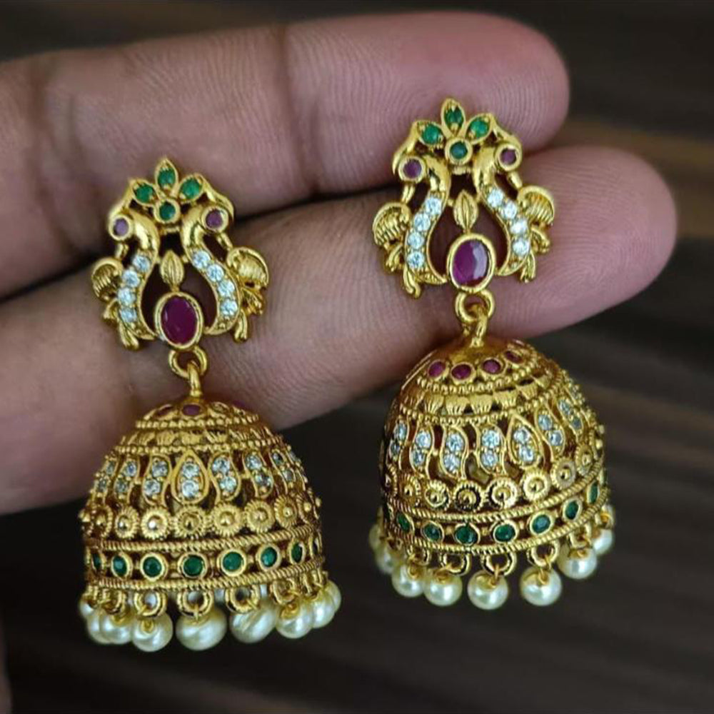 Manisha Jewellery Gold Plated Pota Stone And Pearls Jhumki Earrings