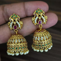 Manisha Jewellery Gold Plated Pota Stone And Pearls Jhumki Earrings