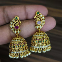 Manisha Jewellery Gold Plated Pota Stone And Pearls Jhumki Earrings