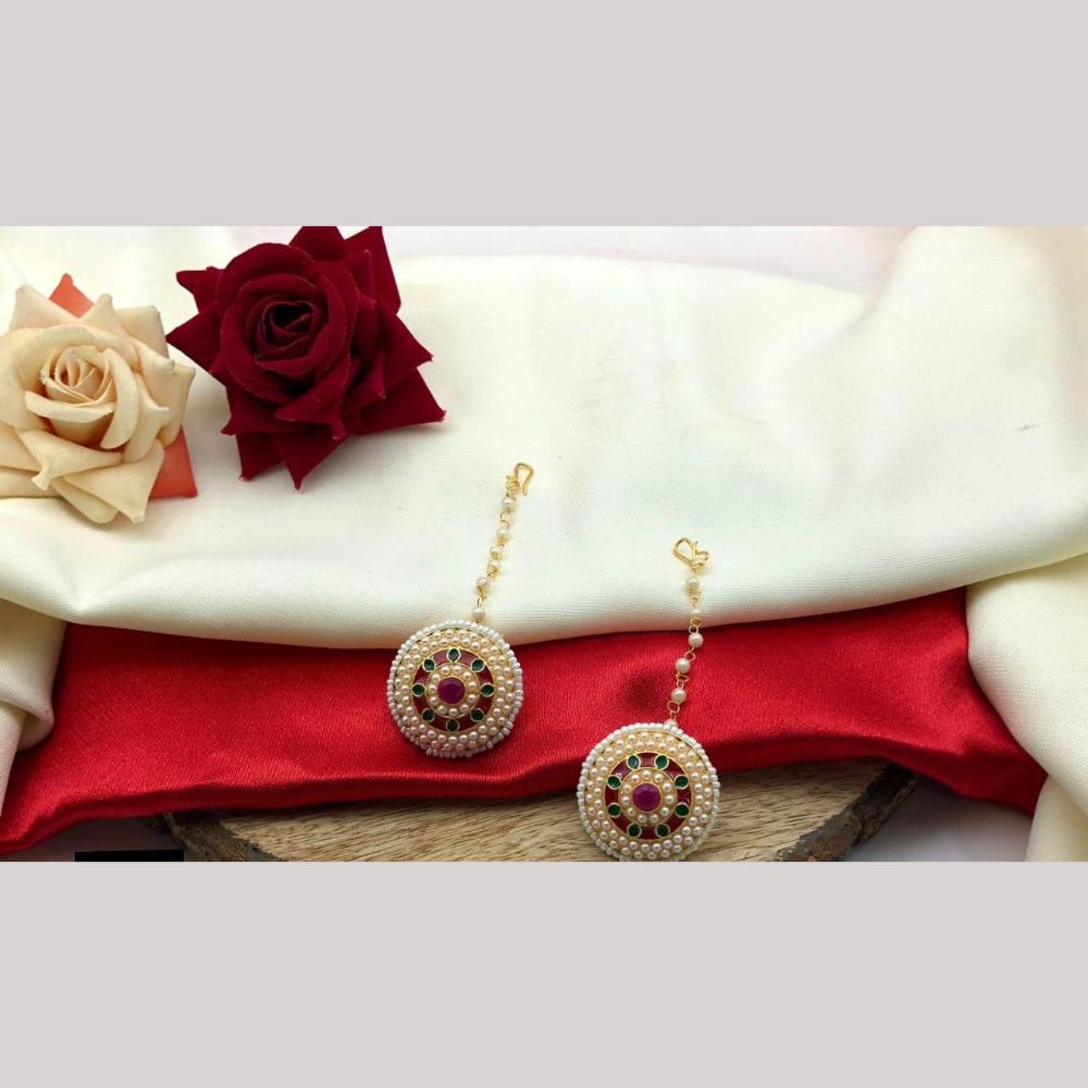 Manisha Jewellery Gold Plated Pota Stone And Meenakari Maangtikka