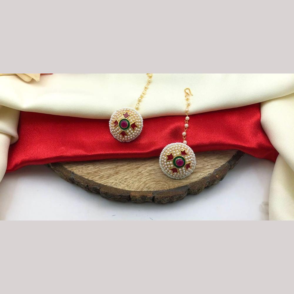 Manisha Jewellery Gold Plated Pota Stone And Meenakari Maangtikka