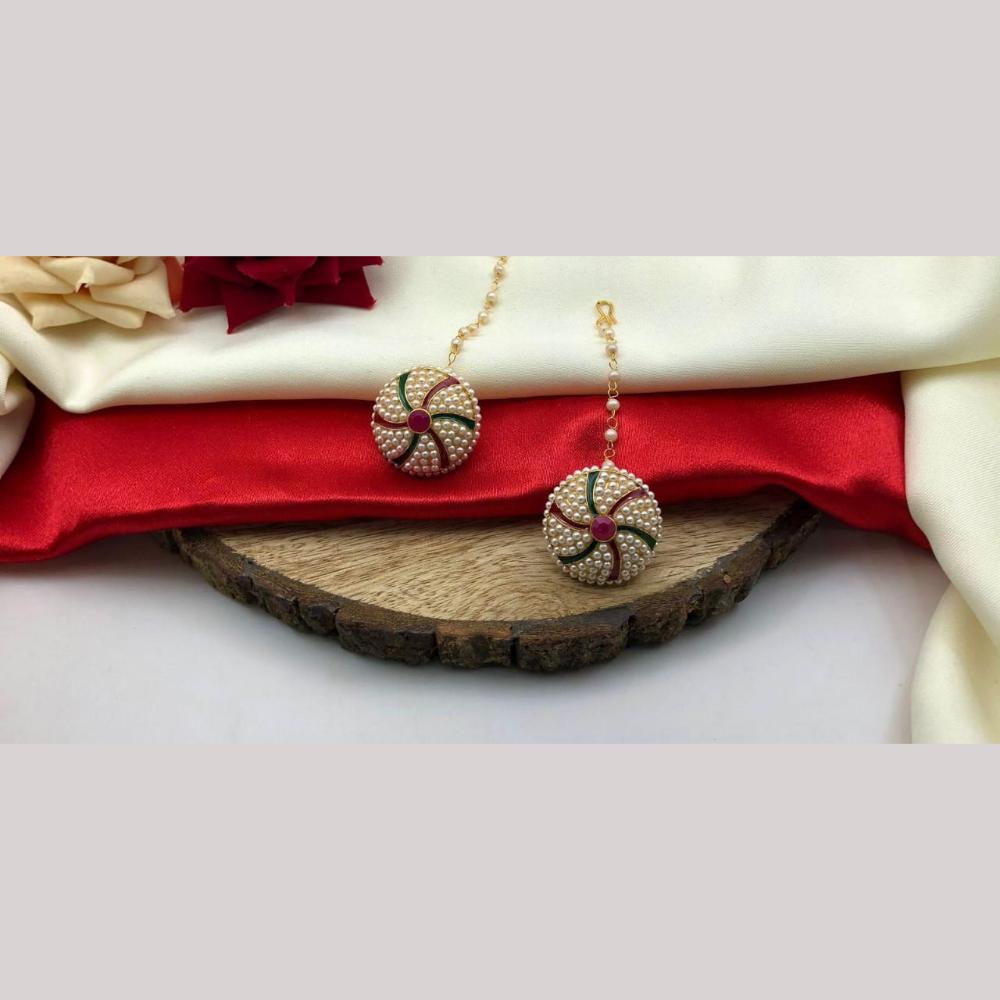 Manisha Jewellery Gold Plated Pota Stone And Meenakari Maangtikka