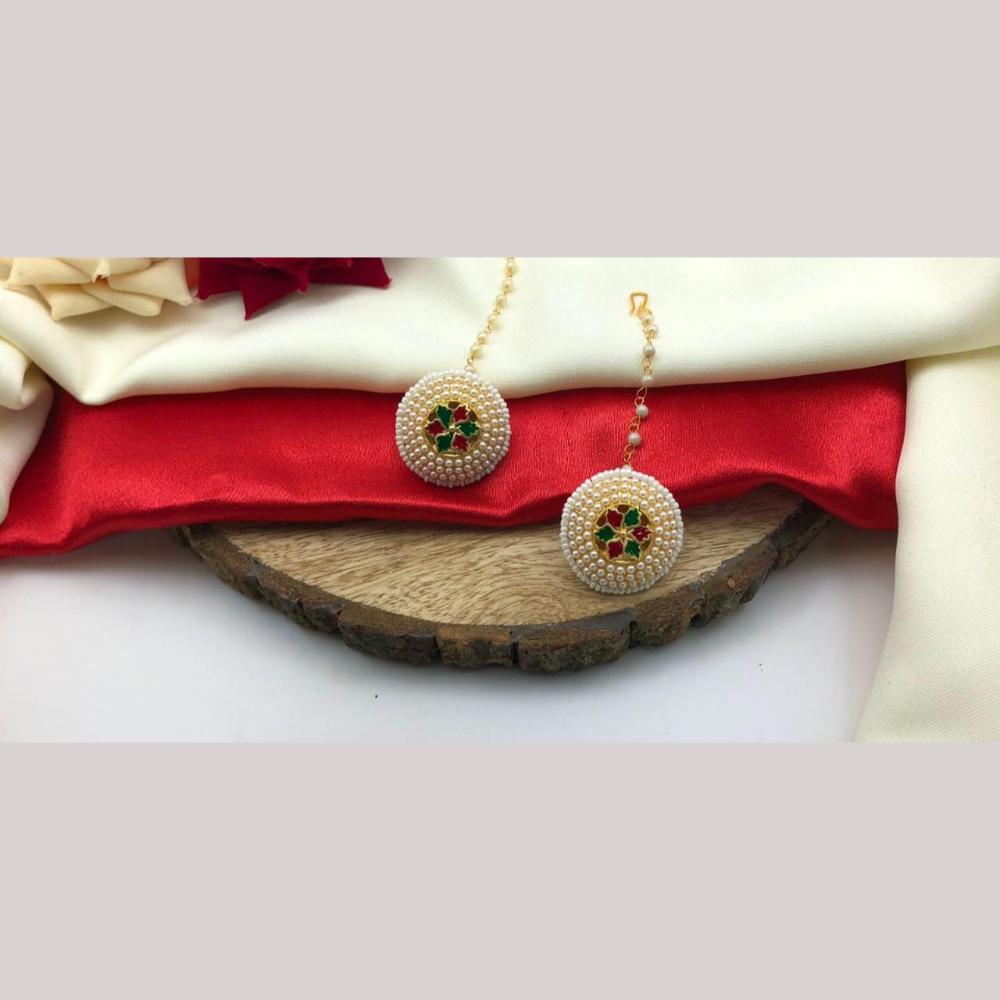 Manisha Jewellery Gold Plated Pota Stone And Meenakari Maangtikka
