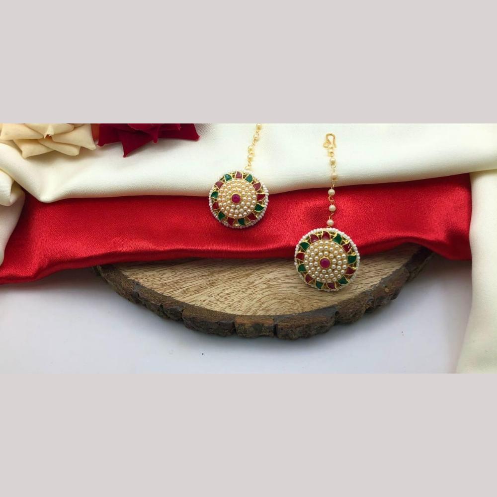 Manisha Jewellery Gold Plated Pota Stone And Meenakari Maangtikka