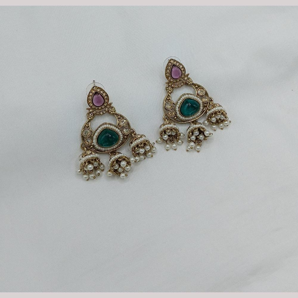 Manisha Jewellery Gold Plated Pota Stone And Pearl Jhumki Earrings