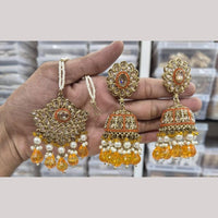 Manisha Jewellery Gold Plated Crystal Stone And Beads Jhumki Earrings With Maangtikka