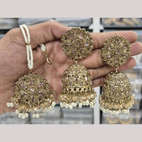 Manisha Jewellery Gold Plated Crystal Stone And Beads Jhumki Earrings With Maangtikka