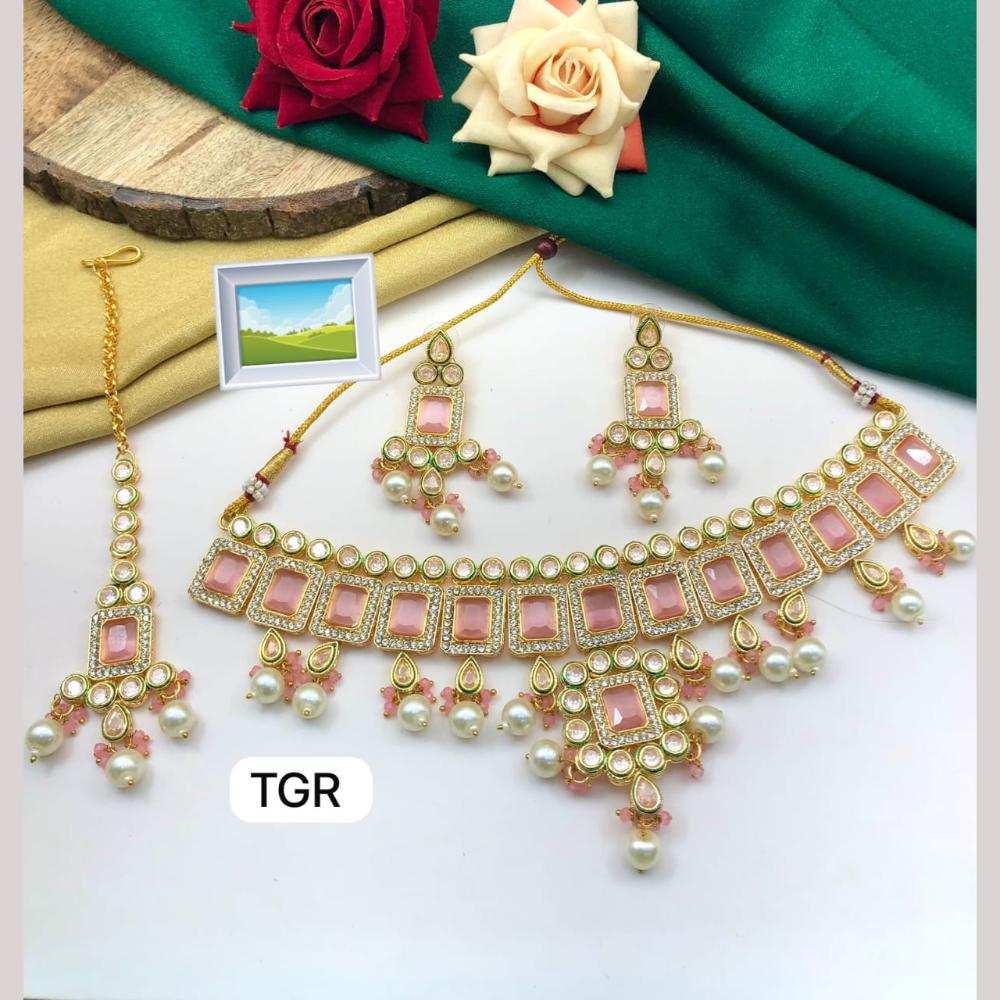 Manisha Jewellery Gold Plated Pota Stone And Pearl Necklace Set