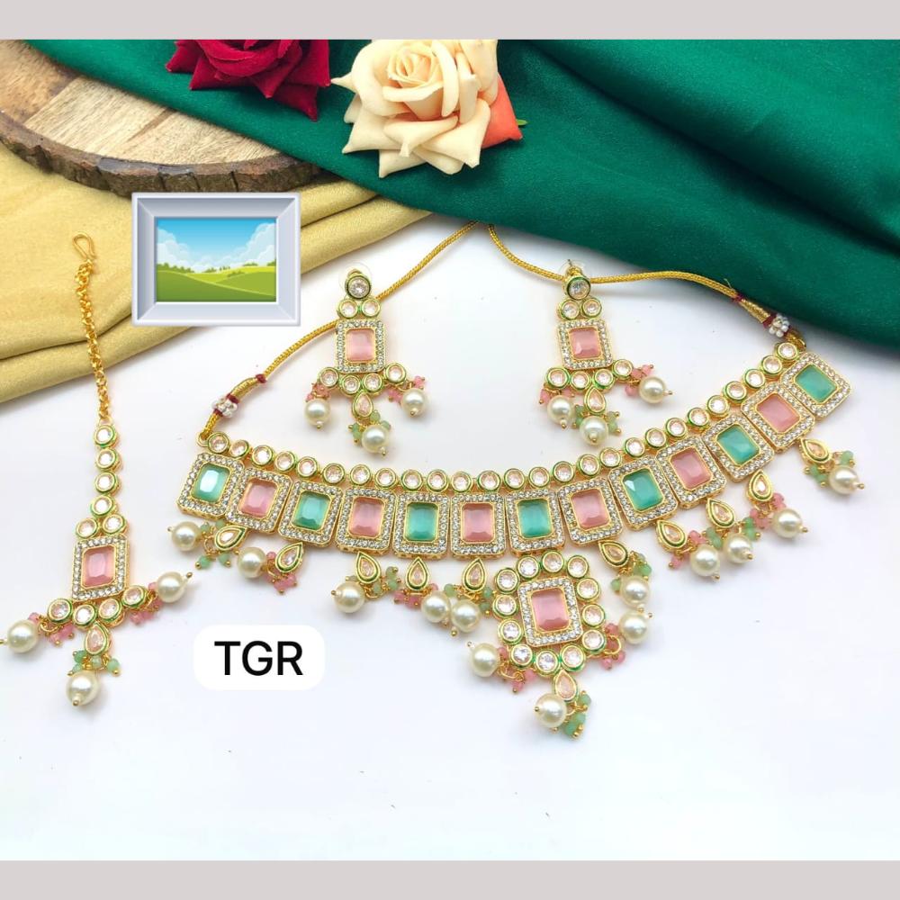 Manisha Jewellery Gold Plated Pota Stone And Pearl Necklace Set