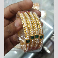 Manisha Jewellery Gold Plated Pota Stone And Pearls Bangles Set