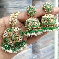 Manisha Jewellery Gold Plated Crystal Stone And Beads Jhumki Earrings With Maangtikka