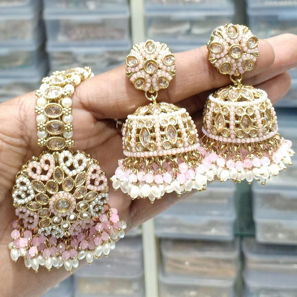 Manisha Jewellery Gold Plated Crystal Stone And Beads Jhumki Earrings With Maangtikka