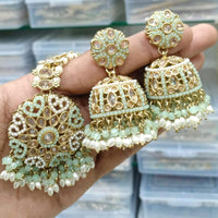 Manisha Jewellery Gold Plated Crystal Stone And Beads Jhumki Earrings With Maangtikka