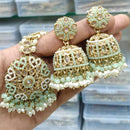 Manisha Jewellery Gold Plated Crystal Stone And Beads Jhumki Earrings With Maangtikka