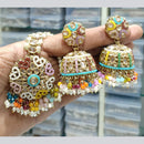 Manisha Jewellery Gold Plated Crystal Stone And Beads Jhumki Earrings With Maangtikka