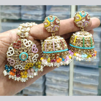 Manisha Jewellery Gold Plated Crystal Stone And Beads Jhumki Earrings With Maangtikka