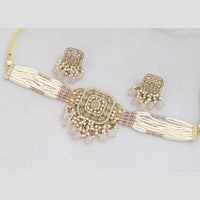 Manisha Jewellery Gold Plated Pota Stone And Pearls Choker Necklace Set