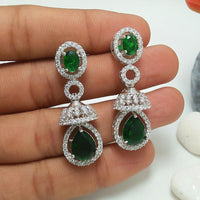 Manisha Jewellery Silver Plated AD Stone Jhumki Earrings