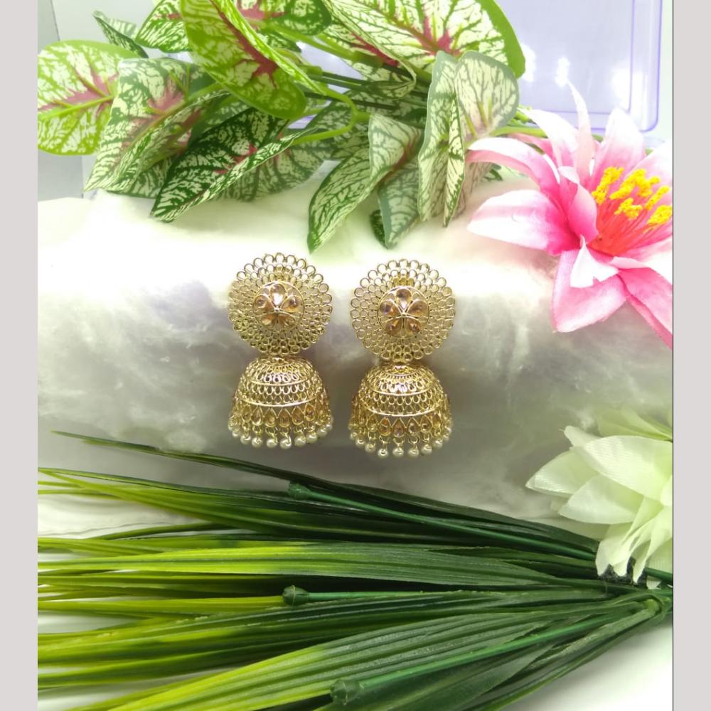Manisha Jewellery Gold Plated Pota Stone And Beads Jhumki Earrings