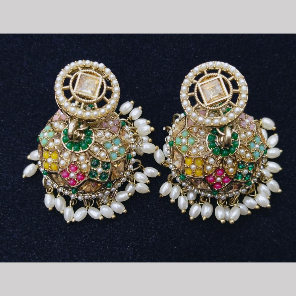Manisha Jewellery Gold Plated Crystal Stone And Pearls Jhumki Earrings