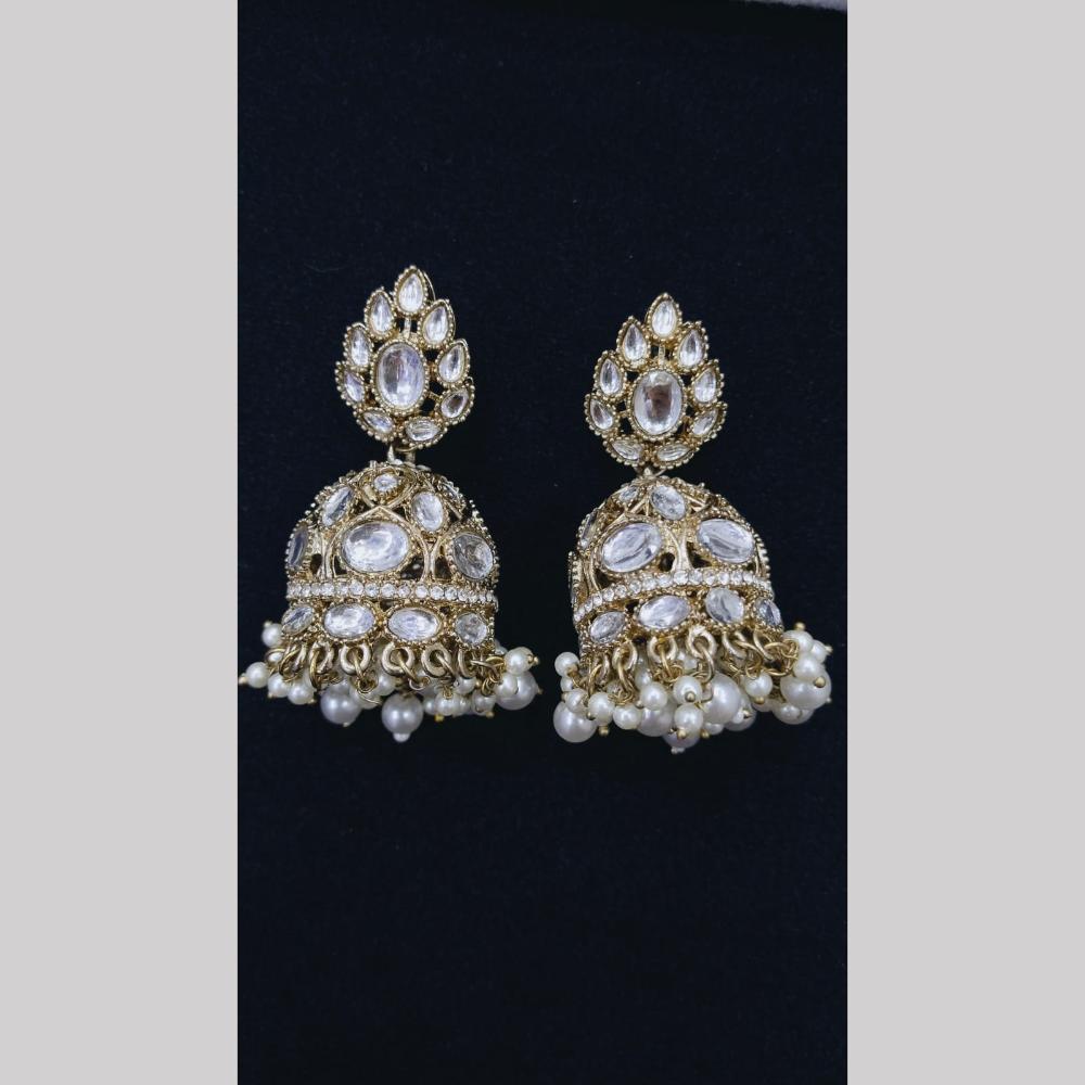 Manisha Jewellery Gold Plated Kundan Stone And Pearls Jhumki Earrings