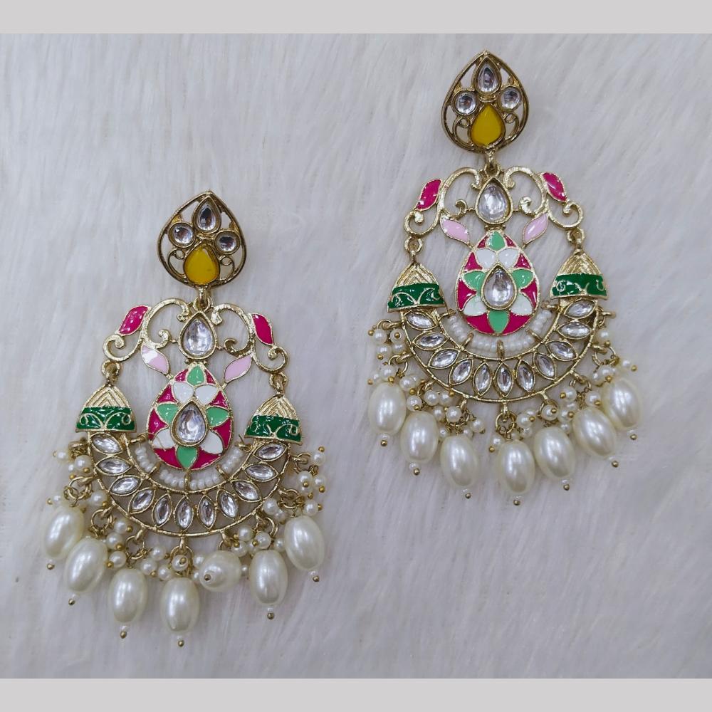Manisha Jewellery Gold Plated Kundan Stone And Pearls Meenakari Dangler Earrings