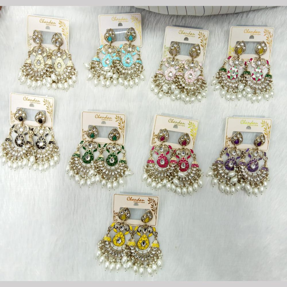 Manisha Jewellery Gold Plated Kundan Stone And Pearls Meenakari Dangler Earrings