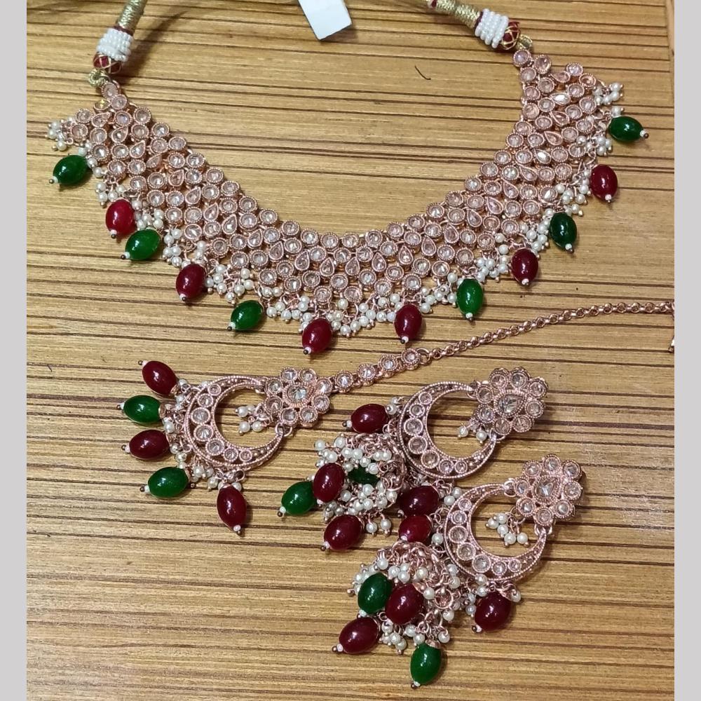 Manisha Jewellery Rose Plated Crystal Stone And Beads  Necklace Set