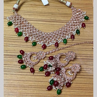 Manisha Jewellery Rose Plated Crystal Stone And Beads  Necklace Set