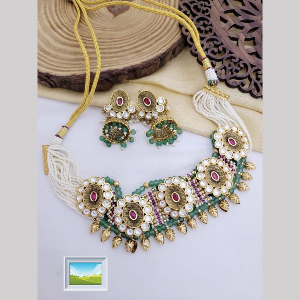 Manisha Jewellery Gold Plated Kundan Stone And Pearls Choker Necklace Set
