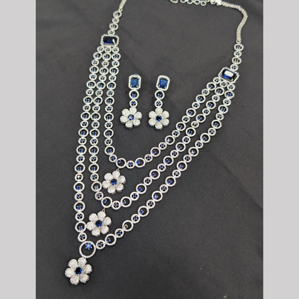 Manisha Jewellery Silver Plated American Daimonds Multi Layer Long Necklace Set