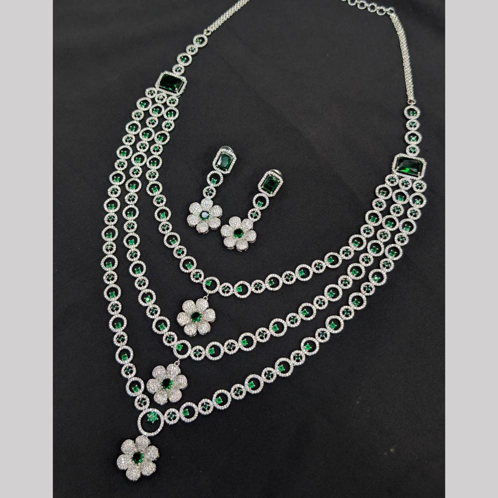 Manisha Jewellery Silver Plated American Daimonds Multi Layer Long Necklace Set