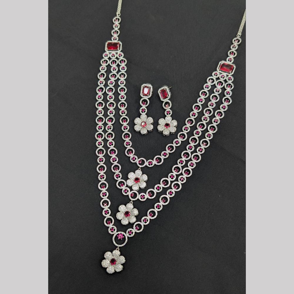 Manisha Jewellery Silver Plated American Daimonds Multi Layer Long Necklace Set