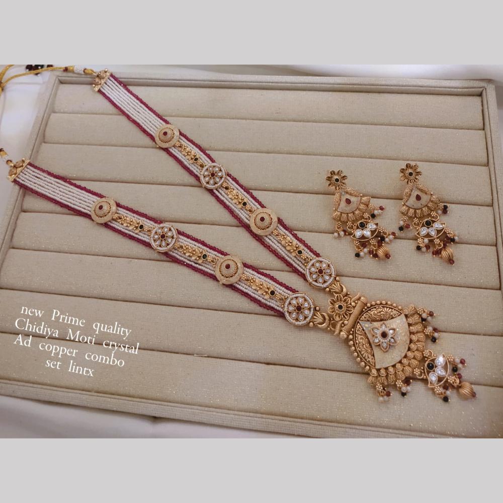 Manisha Jewellery Gold Plated Kundan And Pearls Meenkari Long Necklace Set