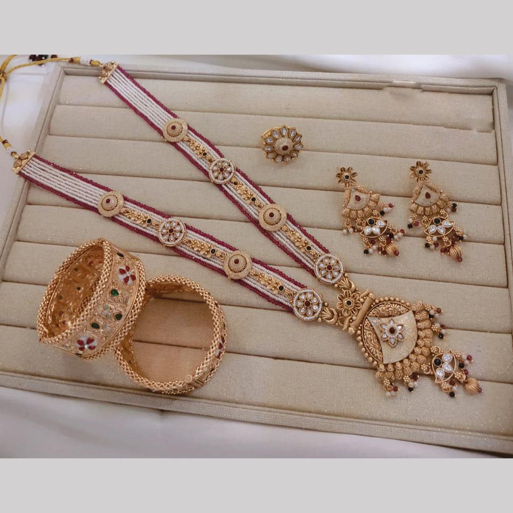 Manisha Jewellery Gold Plated Kundan Stone And Pearls Meenakari Combo set