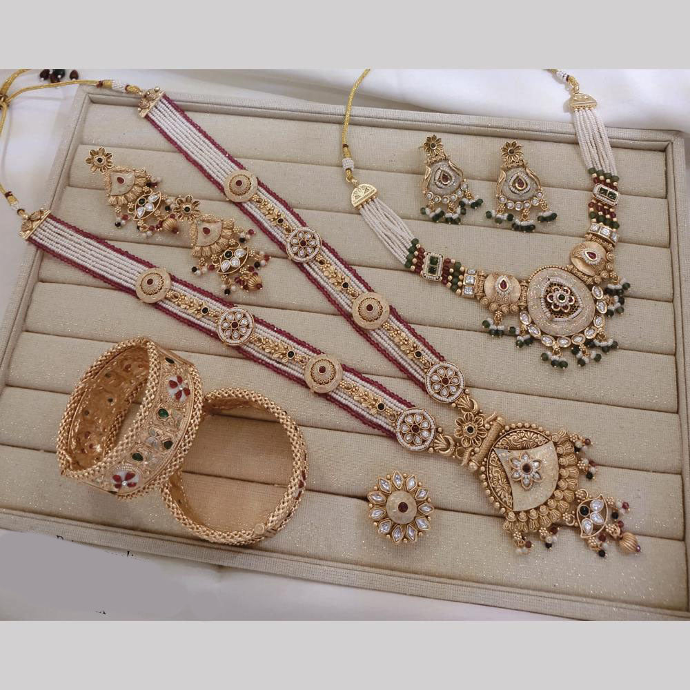 Manisha Jewellery Gold Plated Kundan Stone And Pearls Meenakari Combo set