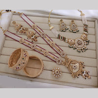 Manisha Jewellery Gold Plated Kundan Stone And Pearls Meenakari Combo set