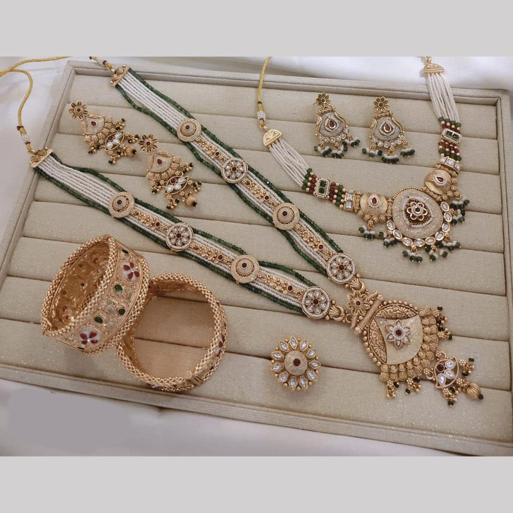 Manisha Jewellery Gold Plated Kundan Stone And Pearls Meenakari Combo set