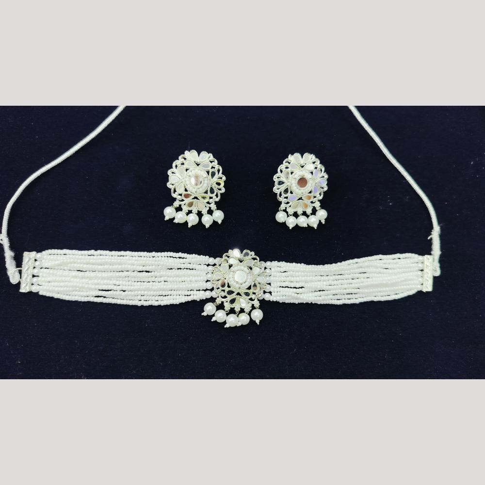 Manisha Jewellery Silver Plated Mirror And Pearl Choker Necklace Set