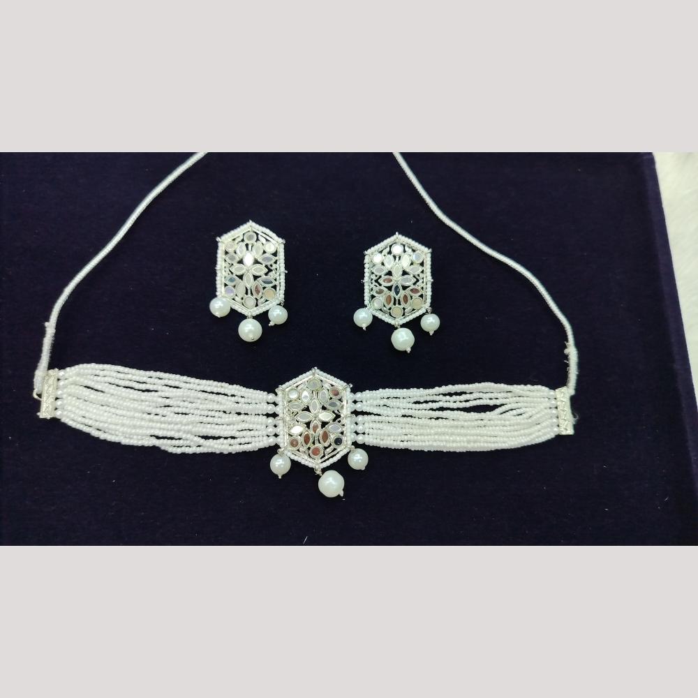 Manisha Jewellery Silver Plated Mirror And Pearl Choker Necklace Set