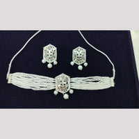 Manisha Jewellery Silver Plated Mirror And Pearl Choker Necklace Set