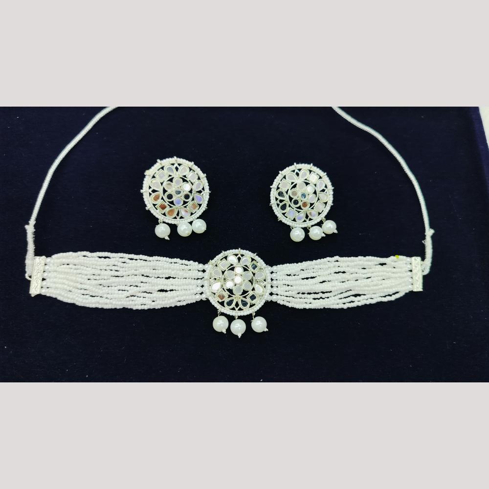 Manisha Jewellery Silver Plated Mirror And Pearl Choker Necklace Set