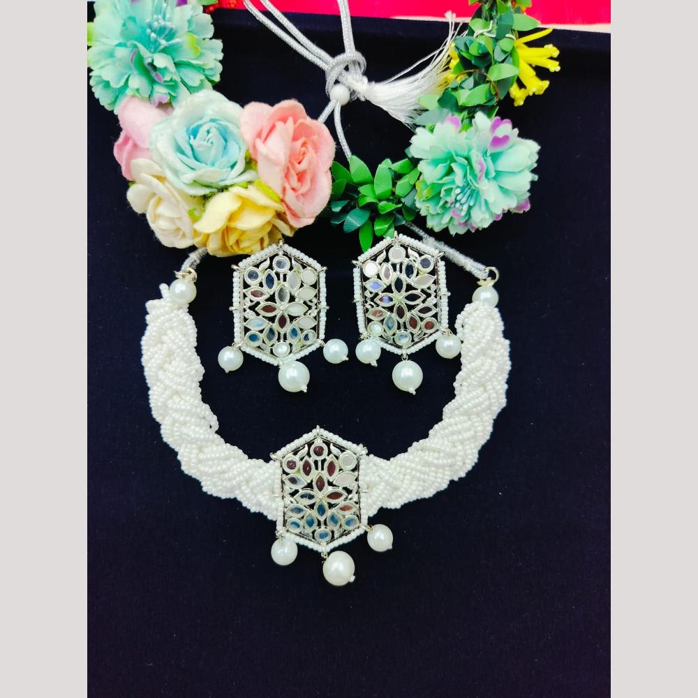 Manisha Jewellery Silver Plated Mirror And Pearl Necklace Set