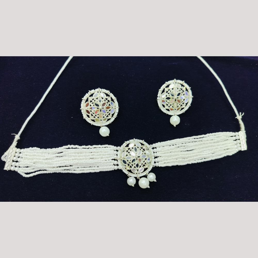 Manisha Jewellery Silver Plated Mirror And Pearl Choker Necklace Set
