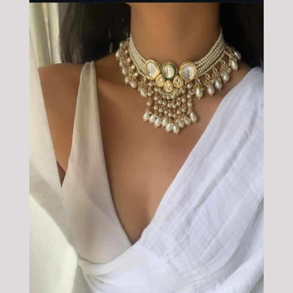 Manisha Jewellery Gold Plated Kundan And Pearl Choker Necklace