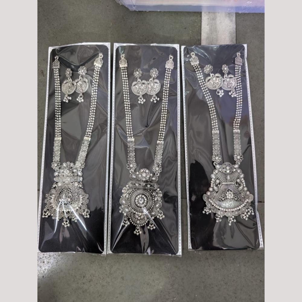 Manisha Jewellery Oxidized Plated Pota Stone Necklace Set (Assorted Design) (One Piece Only)