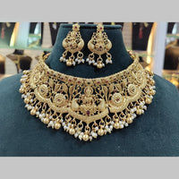 Manisha Jewellery Gold Plated Pota Stone And Pearls Temple Choker Necklace Set
