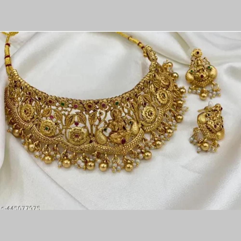 Manisha Jewellery Gold Plated Pota Stone And Pearls Temple Choker Necklace Set