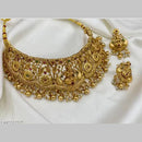 Manisha Jewellery Gold Plated Pota Stone And Pearls Temple Choker Necklace Set
