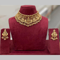 Manisha Jewellery Gold Plated Pota Stone And Pearls Temple Choker Necklace Set